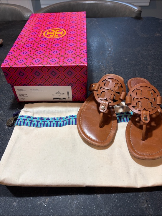 Tory Burch Shoes - Tory Burch Miller Vintage Vachetta Leather Logo Sandals